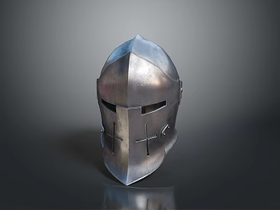 Medieval Knight Weapon Helmet With Steel Construction Cross Design And Protective Armor Gear 3d model