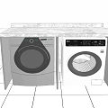 Silver and White Front Loading Washing Machines Built in Laundry Room Cabinets