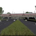 Road Infrastructure Featuring Multi lane Road Vehicles Railway Overpass Green Grass And Trees