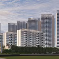 Modern High Rise Residential Complex With Green Landscape And Cloudy Sky View