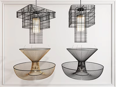 Stylish Modern Pendant Lights With Cage And Conical Wire Frame Designs 3d model
