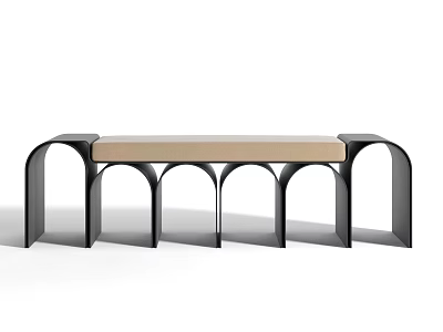 Modern Arched Bench Design With Black Frame And Beige Seat Surface 3d model