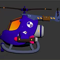 Blue Spacecraft Toy Model With Yellow Windows Propellers Wheels And X Marking