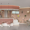 Modern Bubble Tea Shop Interior With Pink Toned Open Counter Hanging Lights And Green Plants
