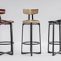 Modern Bar Stools With Leather And Wooden Seats And Metal Frames