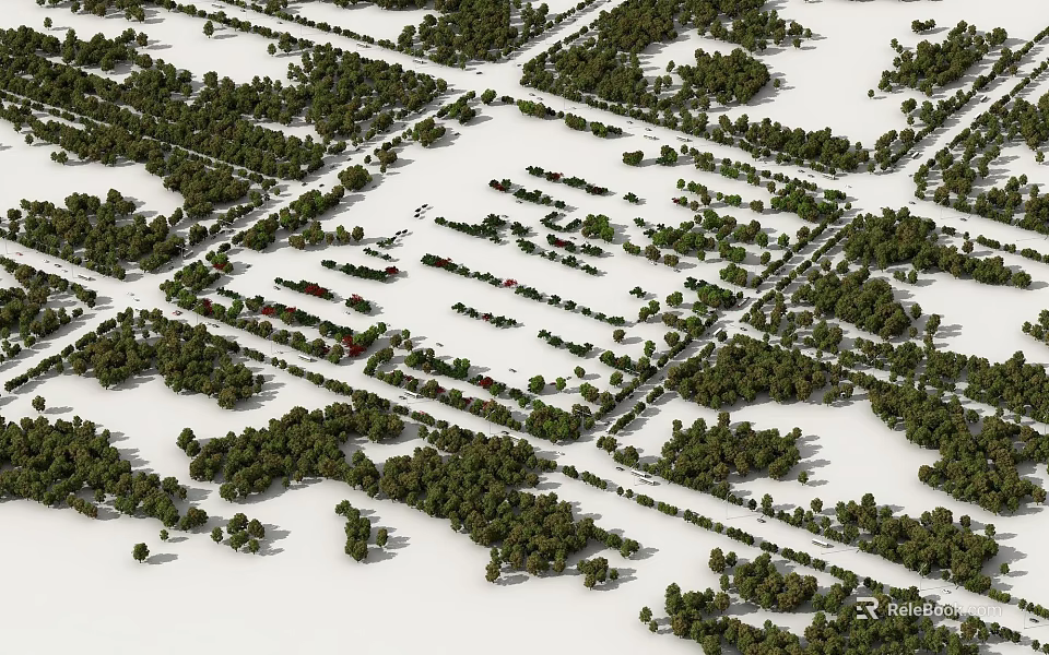 Arbor Plantation In Orderly Rows With Spacious Layout And Green Foliage 3d model