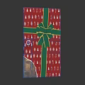 Festive Red Christmas Gift Box Adorned With Green Bow And Christmas Tree Snowflake Patterns