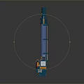 Blue Mechanical Toy Model Tower Featuring Red Circular Component And Green Yellow Details
