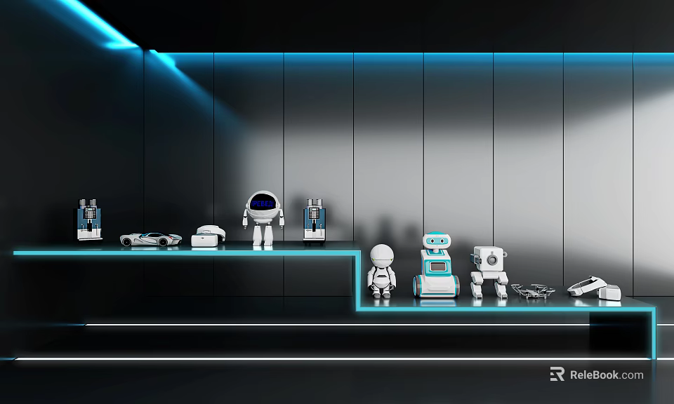 Smart Machines Showcased on Modern Platforms With Various Designs And Tech Elements 3d model