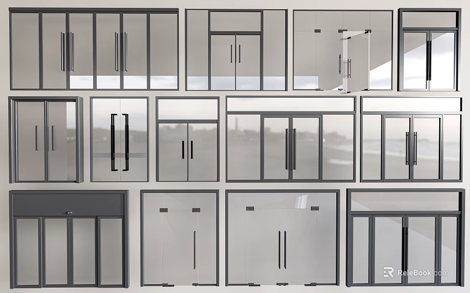 Various Modern Casement Windows With Glass Panels And Sleek Aluminum Frame Designs 3d model 