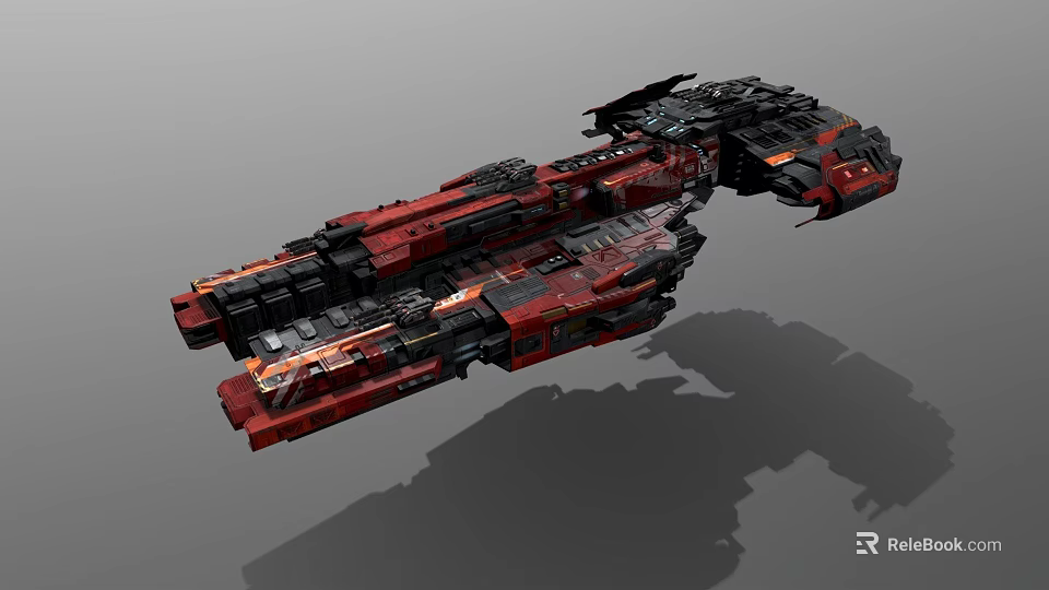 Large Red And Black Cosmic Spaceship With Complex Interstellar Structure 3d model 
