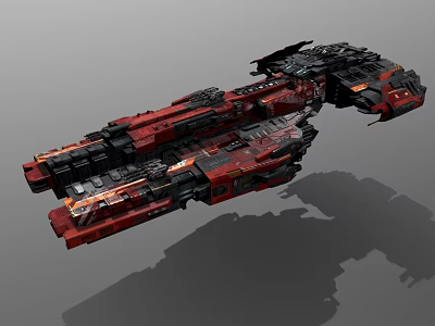 Large Red And Black Cosmic Spaceship With Complex Interstellar Structure 3d model