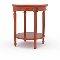 Red Wooden Side Table With Carved Details Turned Legs And Lower Shelf