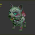 Cute Pink And White Stuffed Dog Doll With Green Eyes And Spiky Fur