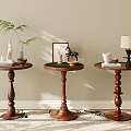 Vintage Wooden Side Tables With Decorative Plants Lamp Books And Home Decor