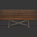 Classic Wooden Bench With Metal Armrests And Small Wooden Stool Furniture Set