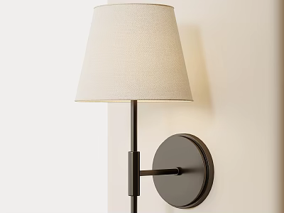 Modern Wall Lamp With White Fabric Shade And Black Metal Bracket On Beige Wall 3d model