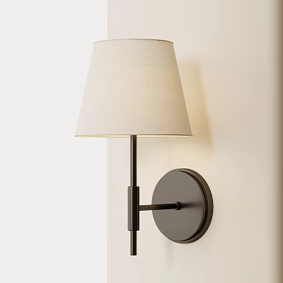 Modern Wall Lamp With White Fabric Shade And Black Metal Bracket On Beige Wall 3d model