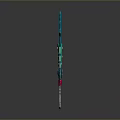 Futuristic Mechanical Weapon Featuring Blue Red Design And Glowing Green Components