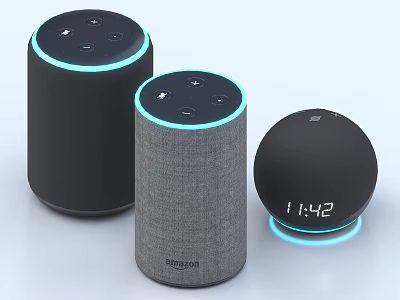Amazon Smart Wireless Speakers With Cylindrical Round Design Blue Light Ring And Digital Clock 3d model