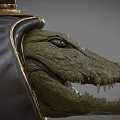Mythical Egyptian Game Movie Character With Crocodile Head Golden Headdress And Ankh Symbol