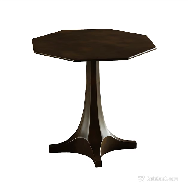 Dark Brown Wooden Side Table with Octagonal Top and Unique Base Design for Living Room 3d model 
