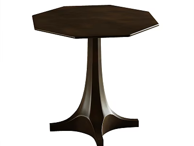 Dark Brown Wooden Side Table with Octagonal Top and Unique Base Design for Living Room 3d model