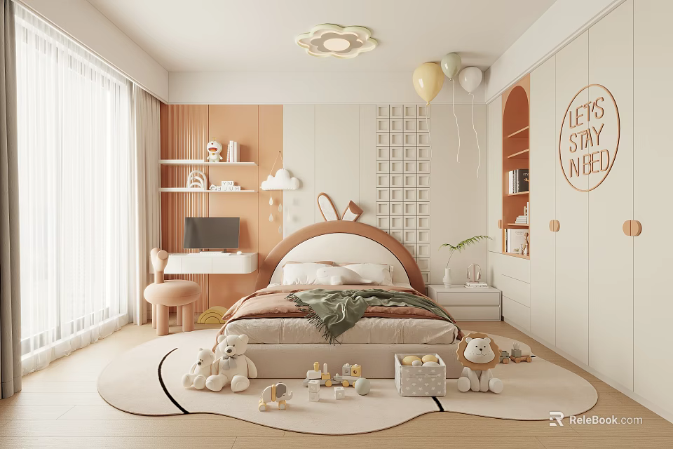 Cozy Kids Bedroom Interior With Plush Toys Study Desk And Decor 3d model 