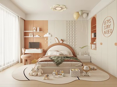 Cozy Kids Bedroom Interior With Plush Toys Study Desk And Decor 3d model