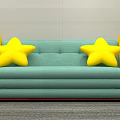 Multi Person Sofa with Light Green Upholstery Yellow Armrests and Star Shaped Pillows