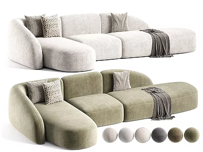 Comfortable Sectional Sofa With Soft Fabric Decorative Pillows Throw Blanket And Round Accent Balls 3d model