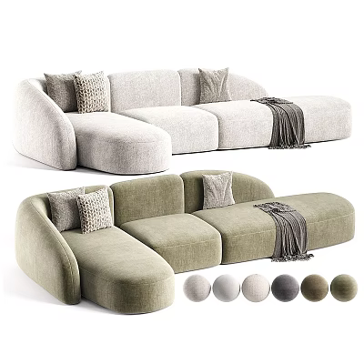 Comfortable Sectional Sofa With Soft Fabric Decorative Pillows Throw Blanket And Round Accent Balls 3d model