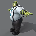 Game Movie Character Green Skinned Bearded in White Shirt Blue Tie Black Suspenders Arms Outstretched