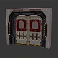 Sci Fi Metal Doorway With Red Panels Blue Lights And Warning Stripes