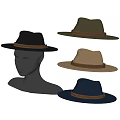 Stylish Wide Brimmed Hats In Various Colors With Brown Bands On Black Mannequin Heads