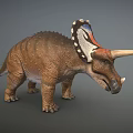 Realistic 3D Triceratops Dinosaur Model with Colorful Frill Brown Scaly Body and Long Horns