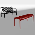 Sleek Metal Outdoor Chairs in Black and Red with Simple Striped Design