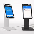 Modern Commercial Self Service Kiosks With White And Black Stands And Touchscreen Interface