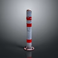 Red and White Striped Traffic Bollard With Worn Surface Base at Bottom Gray Background 3d model