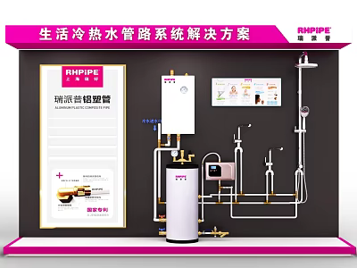 Cold Hot Water Pipeline System Solution Background Wall Featuring ANHIPIPE Smart Piping Heater and Pipes 3d model