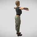 Game Movie Character with Blonde Hair Black Crop Top Green Cargo Pants and Brown Boots