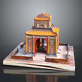 Traditional Chinese Architecture Model Featuring Yellow Tiled Roof And Archway Entrance