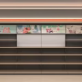 Modern Retail Display Shelves With Multiple Tiers And Decorative Top Panels