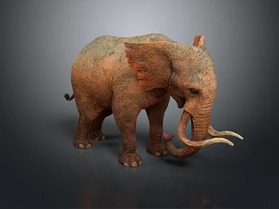 Realistic Brown Elephant With Large Ears And Long Ivory Tusks Standing 3d model