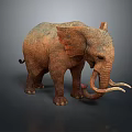 Realistic Brown Elephant With Large Ears And Long Ivory Tusks Standing