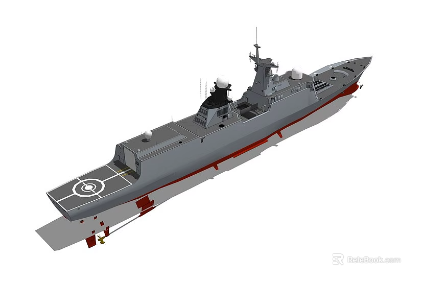 3D Model of Modern Military Warship With Gray Hull And Helicopter Deck 3d model 