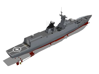 3D Model of Modern Military Warship With Gray Hull And Helicopter Deck 3d model