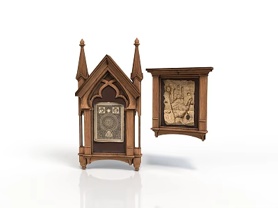 Gothic Style Wooden Architecture Models With Spires Arched Design And Decorative Panels 3d model