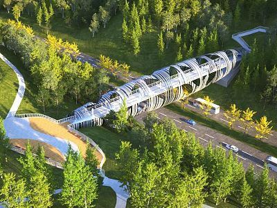 Modern Landscape Bridge Design With Lush Green Trees And Scenic Road Environment 3d model