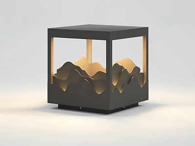 Decorative Black Cube Ornament Featuring Hollow Mountain Shape and Inner Light 3d model